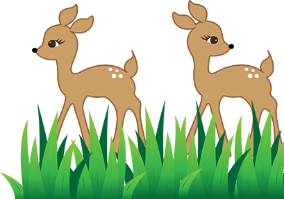 Gezeichnetes Logo des Fördervereins ITEK Bambi e. V. Burg: zwei stilisierte Rehkitze mit weißen Punkten auf dem Rücken stehen im grünen Gras.