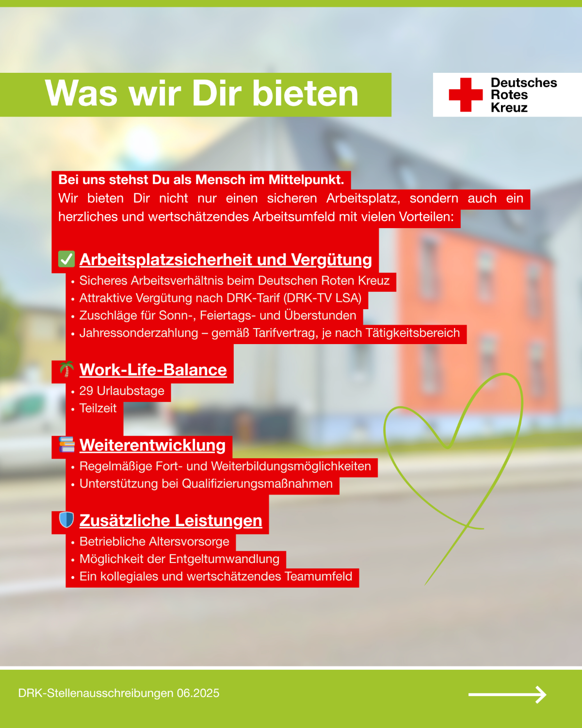 Grafik mit den Vorteilen für Pflegehilfskräfte im DRK-Seniorenzentrum Genthin, darunter Arbeitsplatzsicherheit, Vergütung, Work-Life-Balance, Weiterbildung und betriebliche Altersvorsorge.