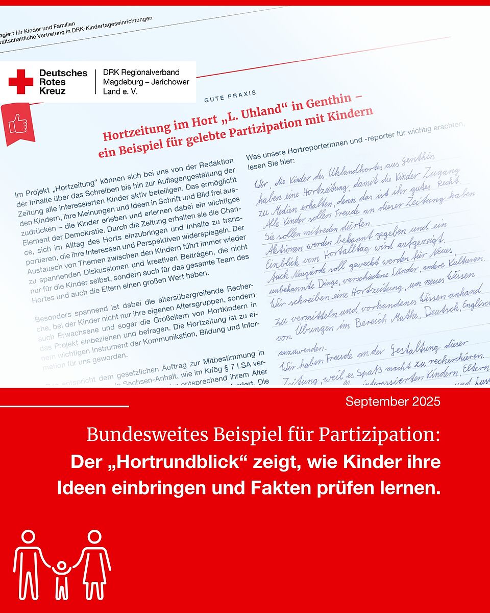 DRK-Hort „L. Uhland“ in Genthin mit Projekt „Hortrundblick“ als bundesweites Beispiel für Partizipation.