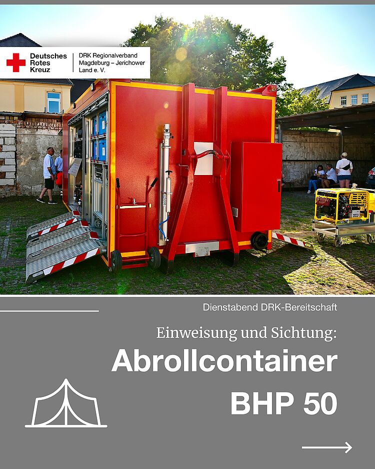 Abrollcontainer BHP 50 des Fachdienstes Sanität beim Dienstabend der DRK-Bereitschaft Jerichower Land.